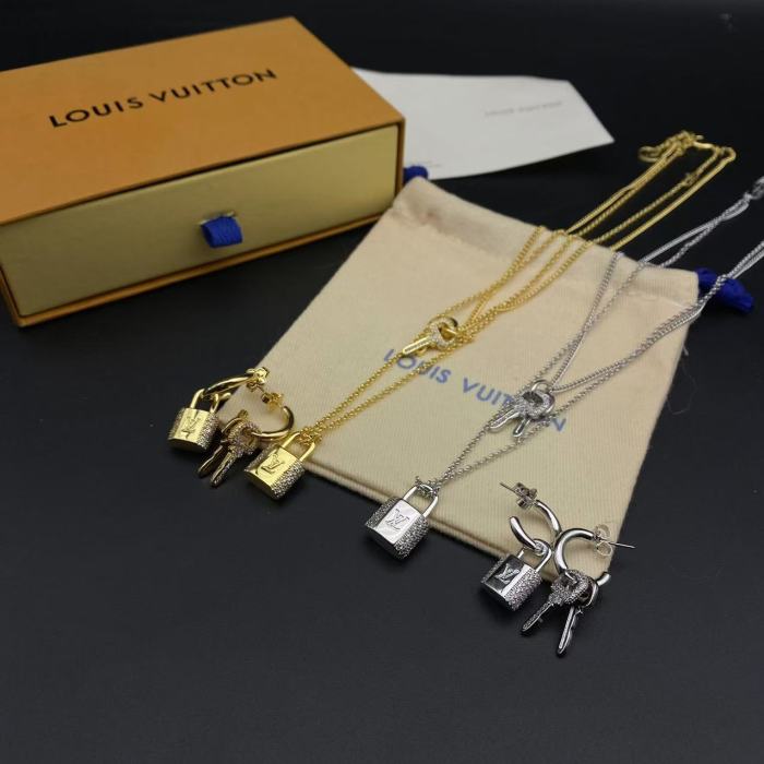 Lock style necklace earrings