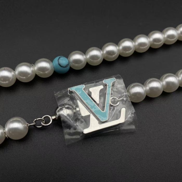 Pearl blue logo bracelet necklace