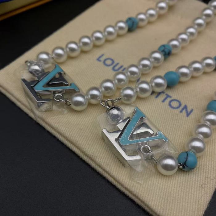 Pearl blue logo bracelet necklace