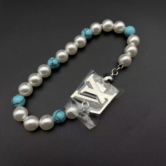Pearl blue logo bracelet necklace