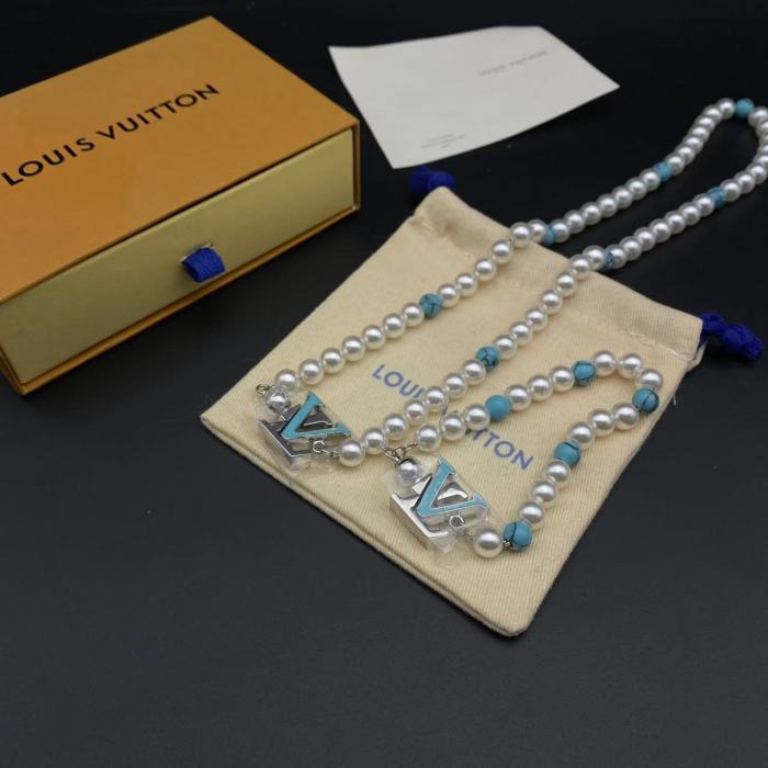 Pearl blue logo bracelet necklace