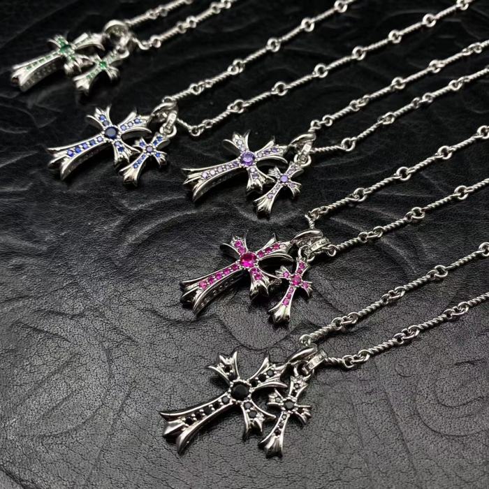 Platinum plated double pendant necklace