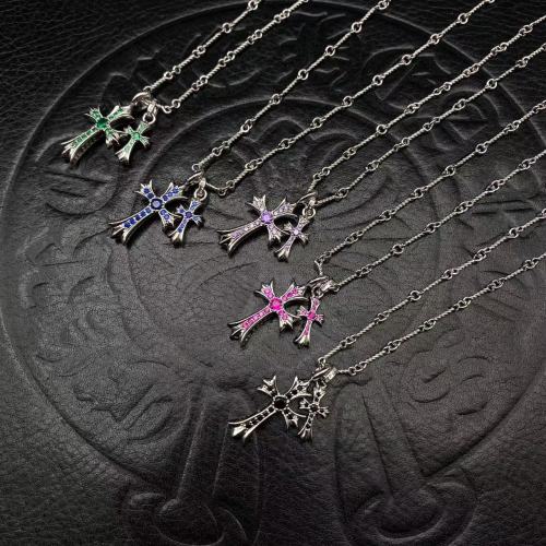 Platinum plated double pendant necklace