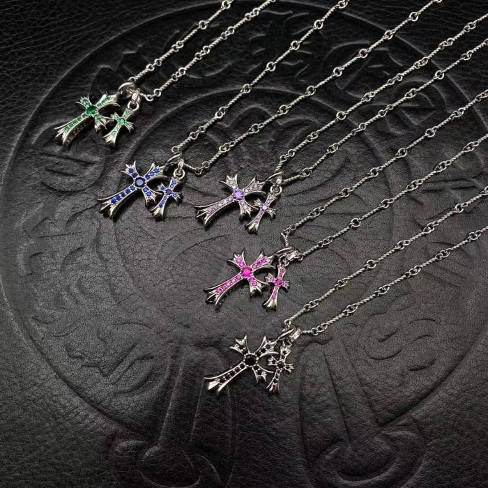 Platinum plated double pendant necklace