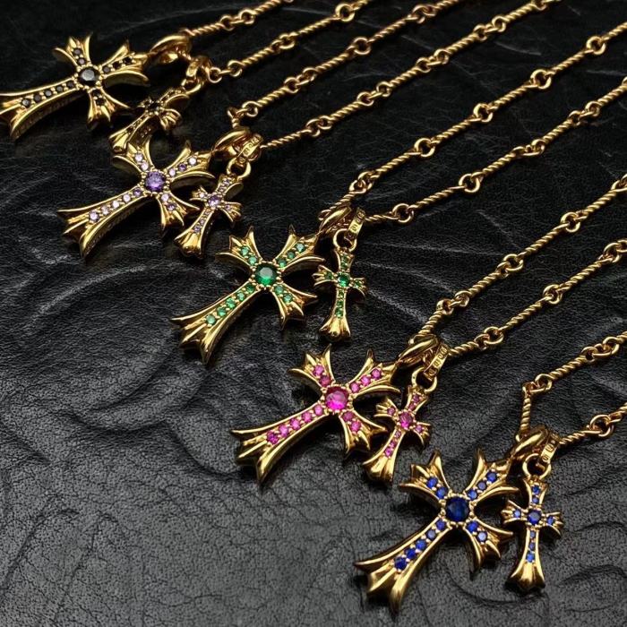 Gold plated double pendant necklace