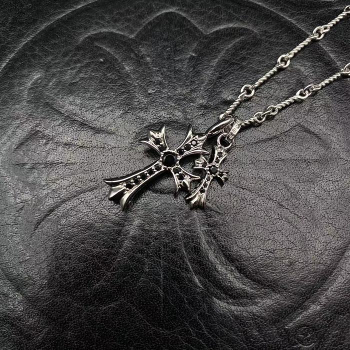 Platinum plated double pendant necklace