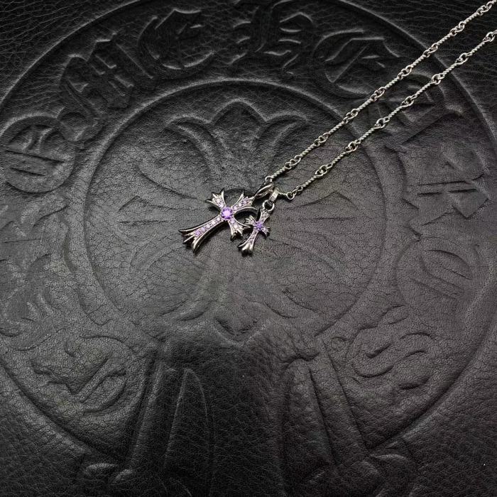 Platinum plated double pendant necklace