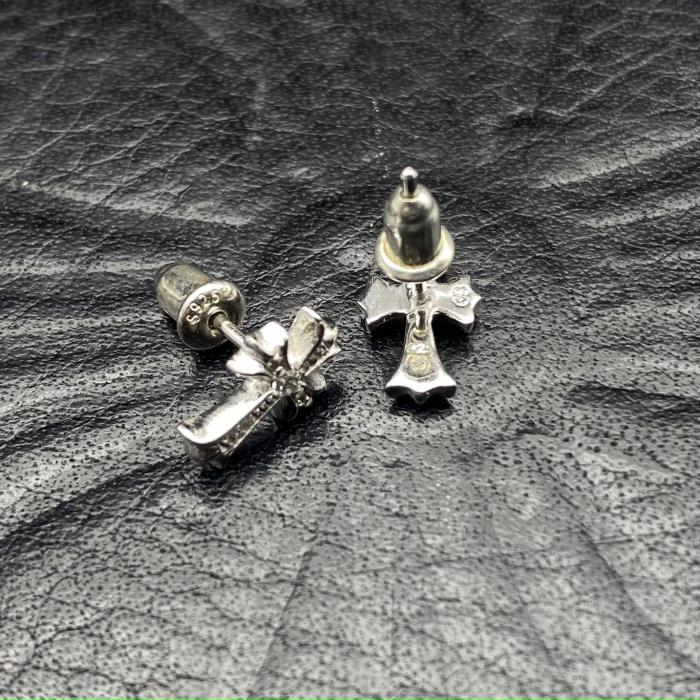 Platinum plated long cross earrings