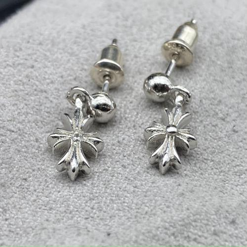 Platinum plated small cross earrings