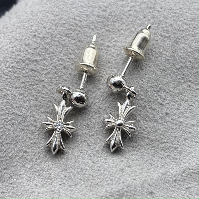 Platinum plated small cross earrings