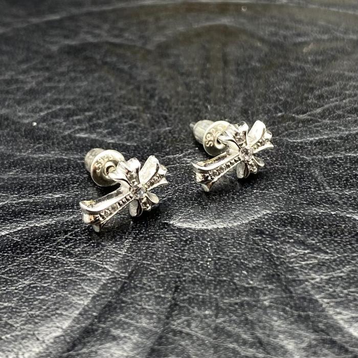 Platinum plated long cross earrings