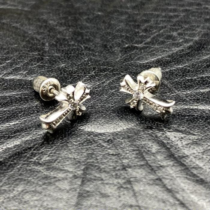 Platinum plated long cross earrings
