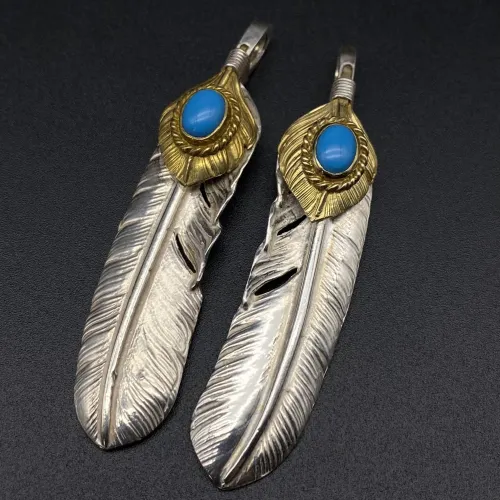 Golden leaf turquoise pigment feather