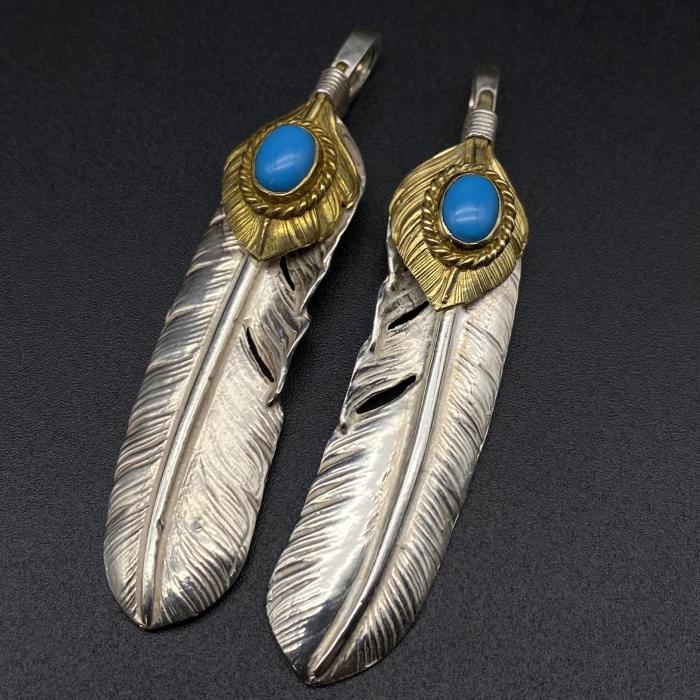 Golden leaf turquoise pigment feather
