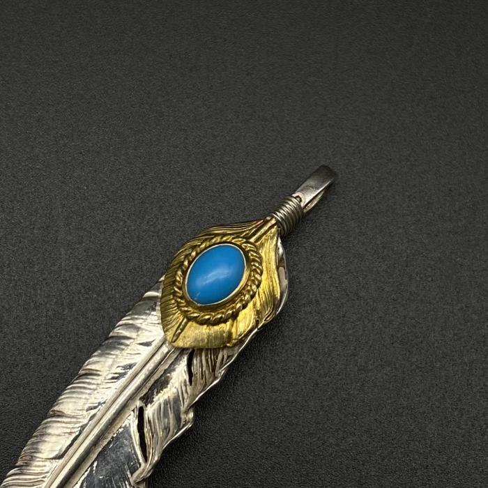 Turquoise, gold leaves, dots, gold feathers