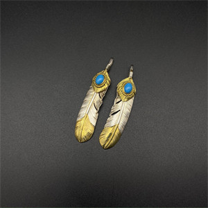 Turquoise, gold leaves, half gold feathers