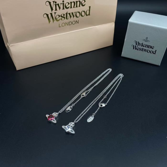 Silver Red/White Heart Saturn Necklace