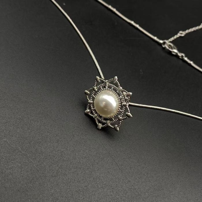 Octagonal Pearl Orb Necklace