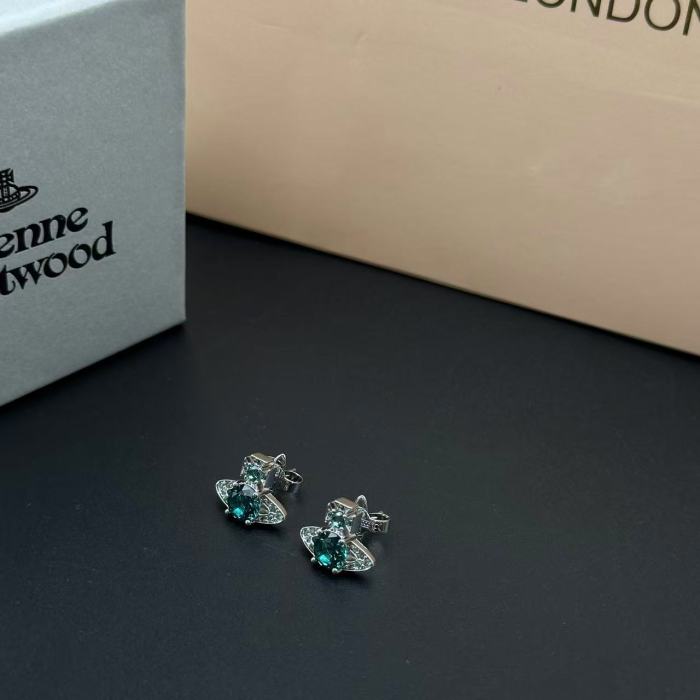 Emerald single diamond Saturn earrings