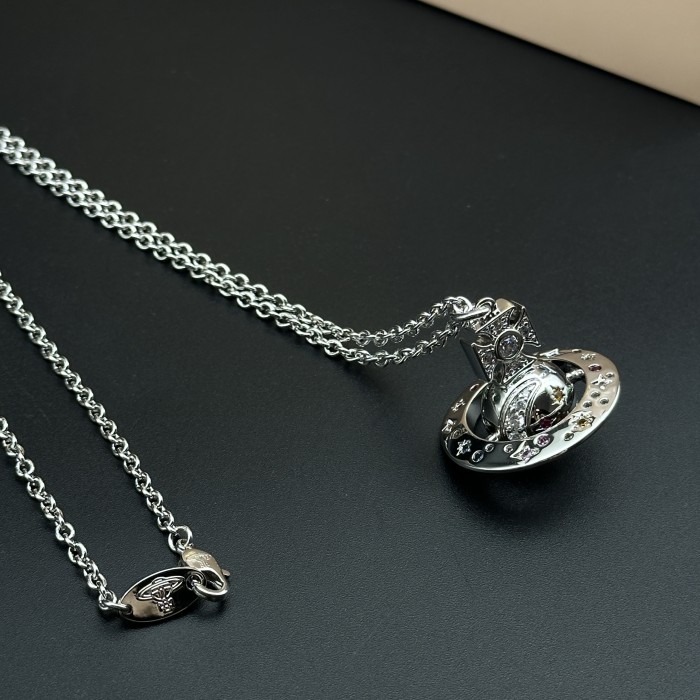 Neon colored diamond planet necklace