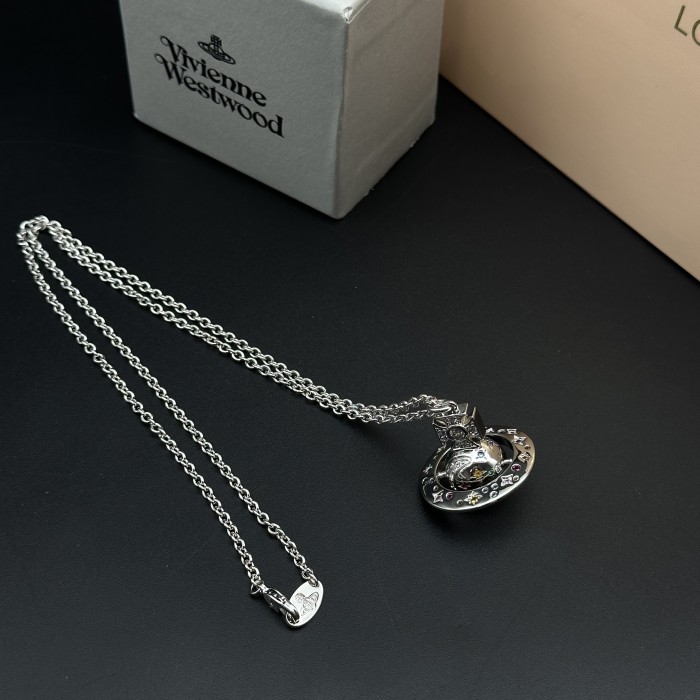 Neon colored diamond planet necklace