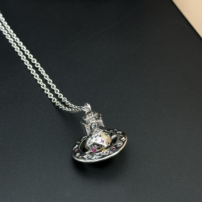 Neon colored diamond planet necklace