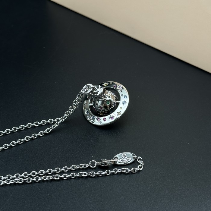 Neon colored diamond planet necklace