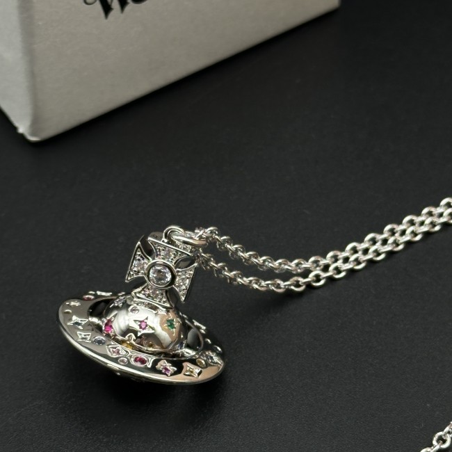 Neon colored diamond planet necklace