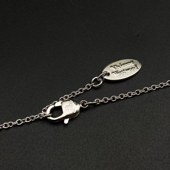 Silver Red/White Heart Saturn Necklace