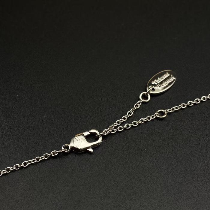 Silver Red/White Heart Saturn Necklace