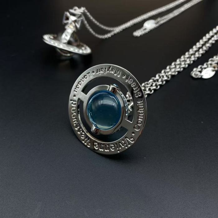 Large Rivet Aviator Necklace/Glacier Blue Aviator Necklace