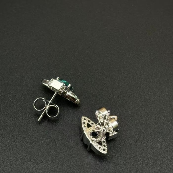 Emerald single diamond Saturn earrings