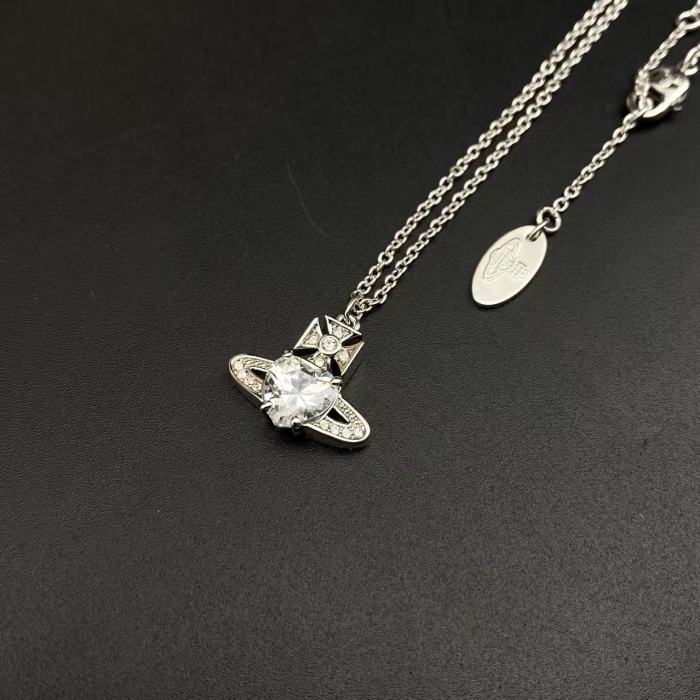 Silver Red/White Heart Saturn Necklace