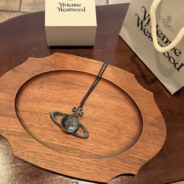 Large full diamond Saturn necklace