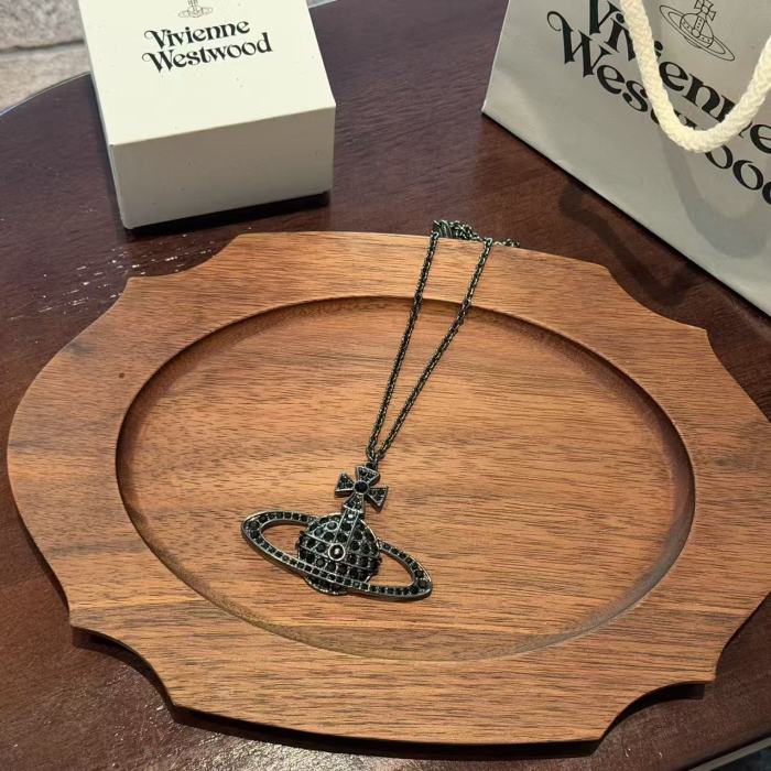 Large full diamond Saturn necklace