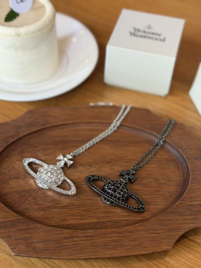 Large full diamond Saturn necklace