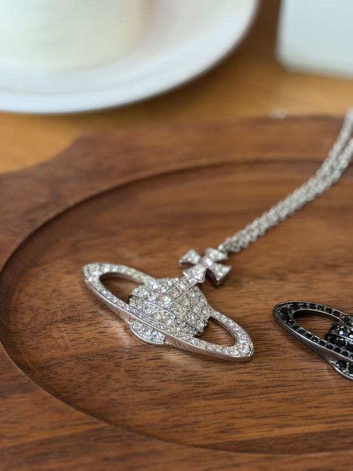 Large full diamond Saturn necklace